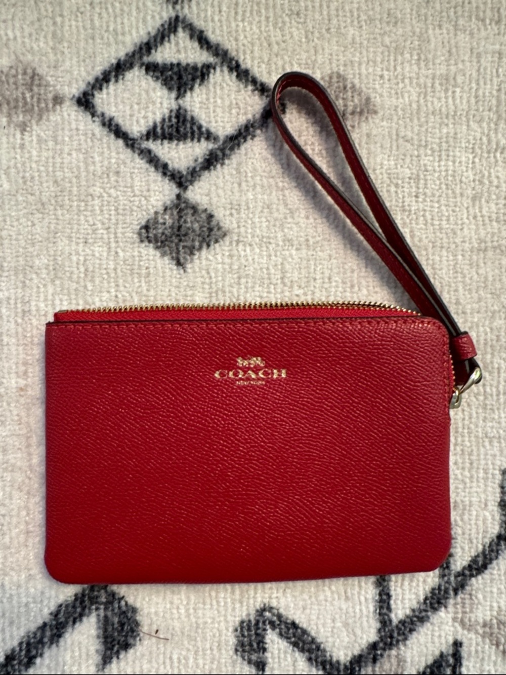 Coach Red Pebbled Leather Wristlet with Gold Accents